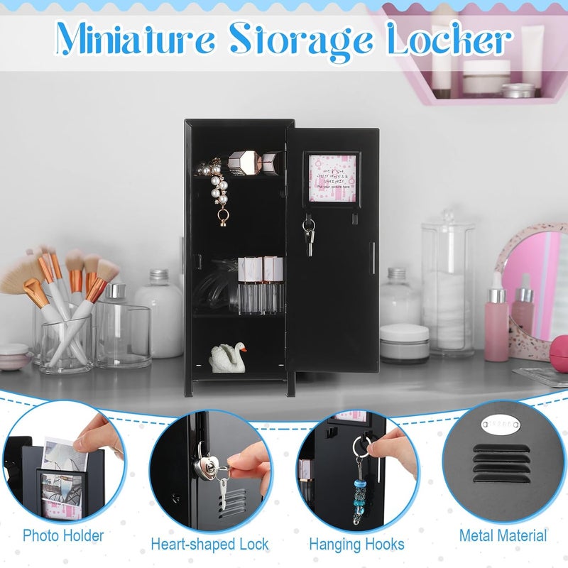 Vercraft Mini Locker with Lock Keys Stickers 10.8inch Small Storage Locker Desk Locker Metal Small Locker Miniature Storage Locker Functional Safe Metal Locker for Desktop Bedroom Home Office (Black) - Image 4